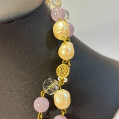 Pearl Necklace Gold Tone Purple Maximalist Multi Strand Regency Core