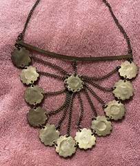 Vtg Brass Statement Bib Necklace Gold Toned Multi-layered Faux Gemstone Accents