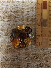 VINTAGE GERMANY Inverted RHINESTONE BROOCH TOPAZ-BROWN Prong Foil Gold Back