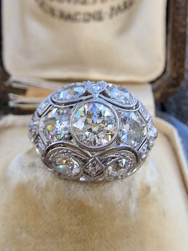 Edwardian Art Deco Diamond Bombe Ring 2.30ct Old European Cut Diamonds Platinum
