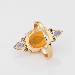 Multi Gemstone Ring Opal Sapphire Diamond Sz 6.5 14k Yellow Gold Cocktail