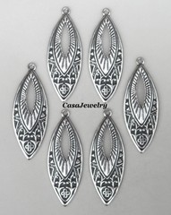 #0036 ANTIQUED STERLING SILVER PLATED OPEN FILIGREE DROP W/TOP HANG RING – 6 Pcs