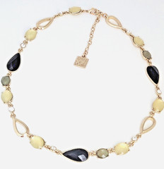 Anne Klein Necklace Gold Tone Chain Acrylic & Glass Rhinestone Choker 17″ Signed