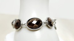 Vintage Monet Gun Metal Tone Smokey Quartz Style Faceted Glass Clasp Bracelet