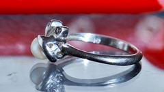 10k white gold size 6.75 ring 5.3mm cultured pearl natural diamond antique 2.28g