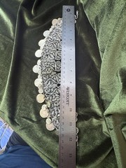 Vintage Moroccan Style Filigree Coin Choker Necklace Green Glass Ethnic 12.25”