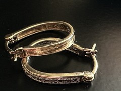 Gold Over 925 Sterling Ross Simons Oval Horseshoe Hoop Diamond Chip Earrings