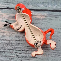 Vintage MCM Enamel Cartoon Mouse Orange Pink Brooch