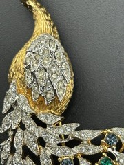 Designer (Panetta?) Signed Pave Rhinestone Peacock Brooch