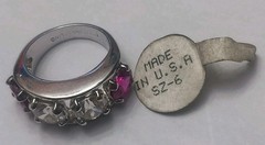 Vintage Lindenwold Sterling Size 6 Red & White Cz Ring 925 Silver Tested