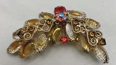 Vintage Juliana Delizza and Elster Amber and Red Brooch Pin