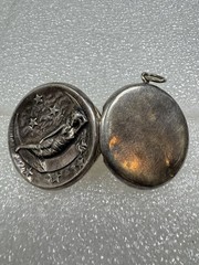 Antique Sterling Silver Art Nouveau Repousse Lady Crescent Moon & Stars Locket
