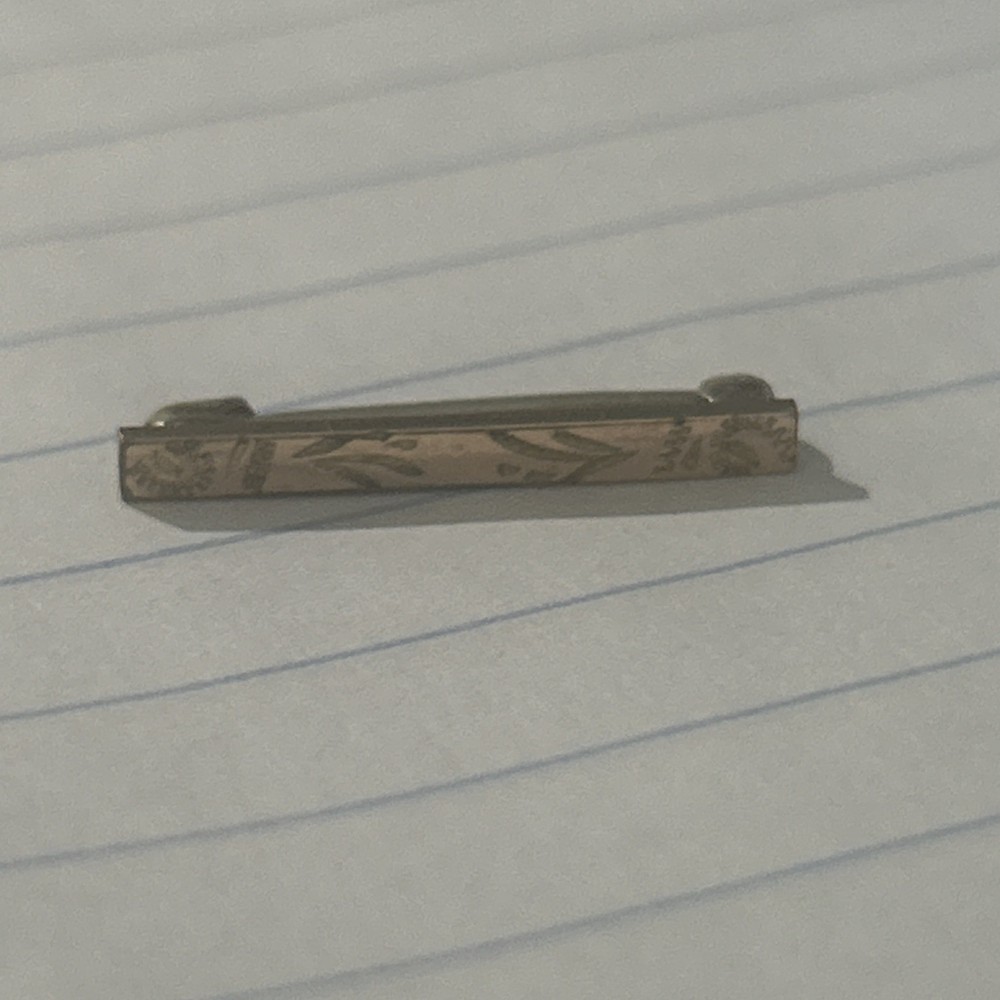 Vintage Engraved Metal Bar Brooch Gold Top