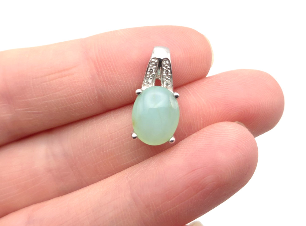 Vintage 14k White Gold Icy Jade Jadeite Diamond Pendant Slide Signed- 2.1 grams