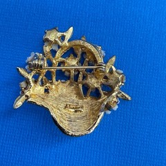 Arthur Pepper Flower Basket Brooch Enamel Gold Tone Floral Mid Mod MCM