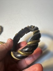 3 VTG BLACK BONED HORN w/BRASS /GOLD INLAIDED BANGLE BRACELETS