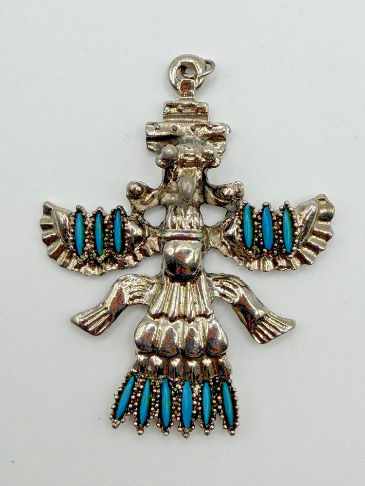 SILVER TONE THUNDERBIRD PENDANT TURQUOISE MARQUISE SOUTHWESTERN WOMENS STATEMENT