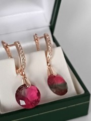 Vintage 1990-s 14 Ct Rolled Gold Ruby / Zircons Earrings-Hallmarked 585 RG