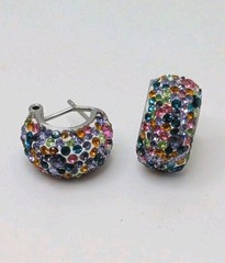Vintage Cluster Blue Beads Rhinestone Flower Silver Tone Pierced Earrings