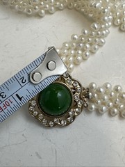 18 Inch Vintage Green Glass Genuine Pearl Necklace