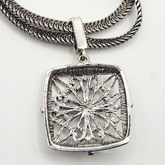 Napier Two Chain with Square Floral Filigree Ornate Silver Tone Pendant Necklace