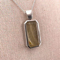Vtg Golden Straw Rutilated Quartz Pendant Sterling Silver Necklace Box Chain 24”
