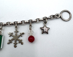 Christmas Holiday Bracelet 12 Charms 7” Length Sterling Silver Marked