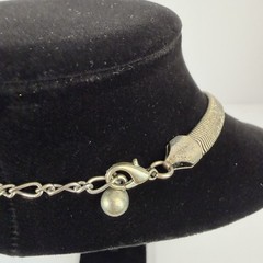 Vintage Silver Tone Brutalist Bib Statement Necklace Hammered Herringbone