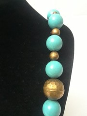 Vintage Faux Turquoise & Silver Beaded Bohemian Boho Necklace 30 in