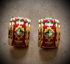 Hermes Vintage Enamel Clip On Hoop Earrings With Box