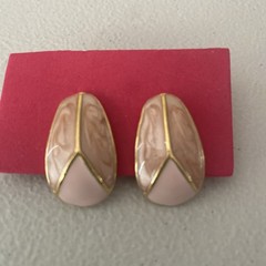 2 Tone Shiny Pink & Gold Tone Clip Oval Earrings