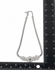 Vintage Silvertone Oak Leaf Rhinestone Necklace Gray Faux Pearl Collar Choker