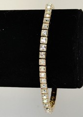 Swarovski Square Shape Crystal Tennis Bracelet Gold Plate Signed 7” w/Extender