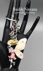 Vintage Kirks Folly Silver Plated Enamel Butterfly Fairy & Charms Key Ring Chain