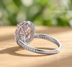 Genuine Pink Sapphire 4CT Oval Wedding Halo Engagement Ring 14K White Gold FN
