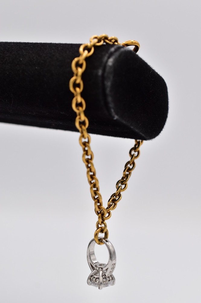 Juicy Couture Vintage Y2K Engagement Ring Charm Bracelet Gold Crystal BinBR