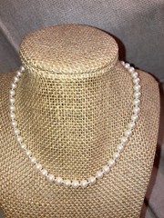 Carol Lee Knotted Single Strand Faux Pearl Clasp Necklace Gold Tone Signed