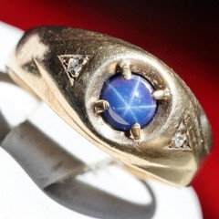 10k yellow gold sz 9.25 ring 0.70ct lab-created blue star sapphire diamond 3.35g