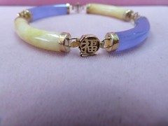 7.25″ 14K Lavender & Yellow Jadeite Jade Bracelet 18.78 Grams