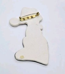 Christmas CAT Brooch Kitty Cat Pin Ceramic Large Holiday Jewelry 3.5 in