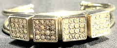 Vintage DeLillo Silver Plate Bracelet W/Rhinestones Signed Slip on Bangle