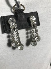Vintage Rhinestone Chandelier Earrings Pierced Push On Costume Jewelry Bling OLD