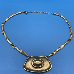 Vintage NECKLACE Modernist silvertone Brutilist lge pendant unusual chain 20″