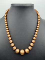 Vintage Brown Moonglow Lucite Bead Necklace & Matching Screw-On Earrings Set