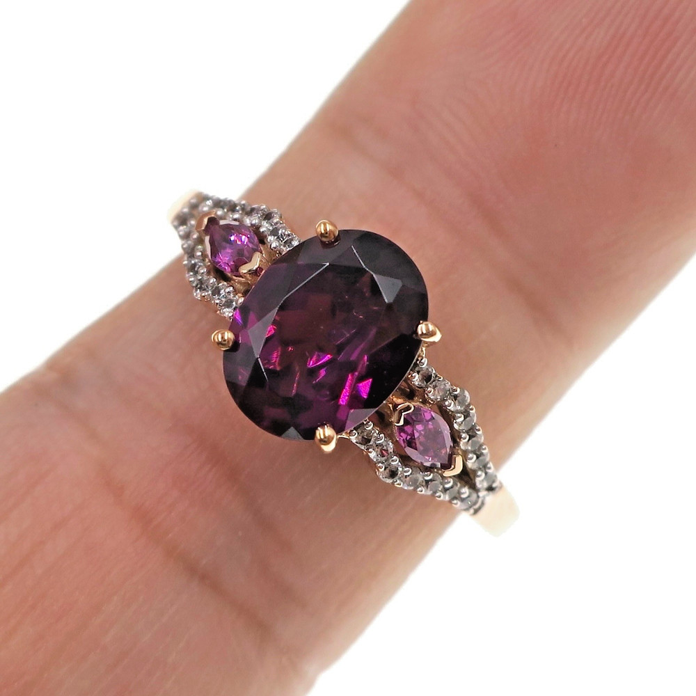10k Solid Rose Gold 1.50ct Natural Purple Garnet and White Topaz Ring Size 7.75