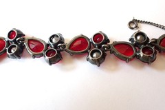 Vintage Signed Schiaparelli Bracelet Large Red & Pink Cabochon AB Crystals