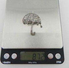 Vintage Sterling Silver Marcasite Rainy Day Umbrella with Dangles Pin 1 3/4″