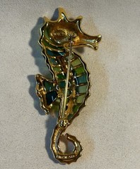 VTG KJL Gold Tone Plique- A – Jour Seahorse Brooch