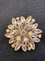 Vtg Set Of Julianna Aurora Borealis Crystals Pin Brooch & Clip On Earrings