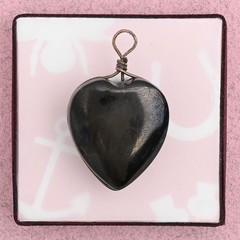Antique Victorian Jet Inset Pyrite Puffy 3-D HEART Charm Pendant